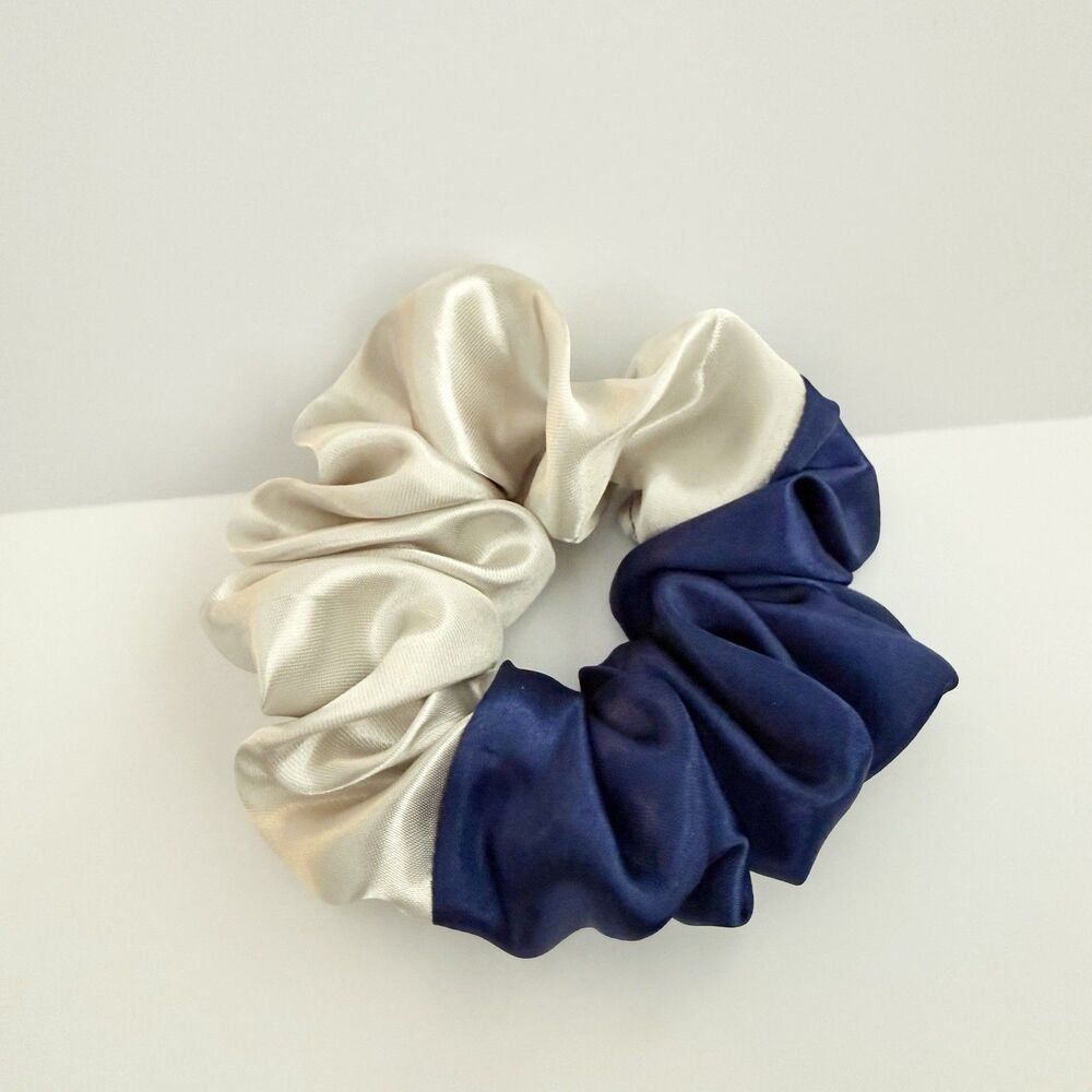 Luxury Blue/ Silver Satin Scrunchie Handmade – Hair Accessory - Picture 15 of 16